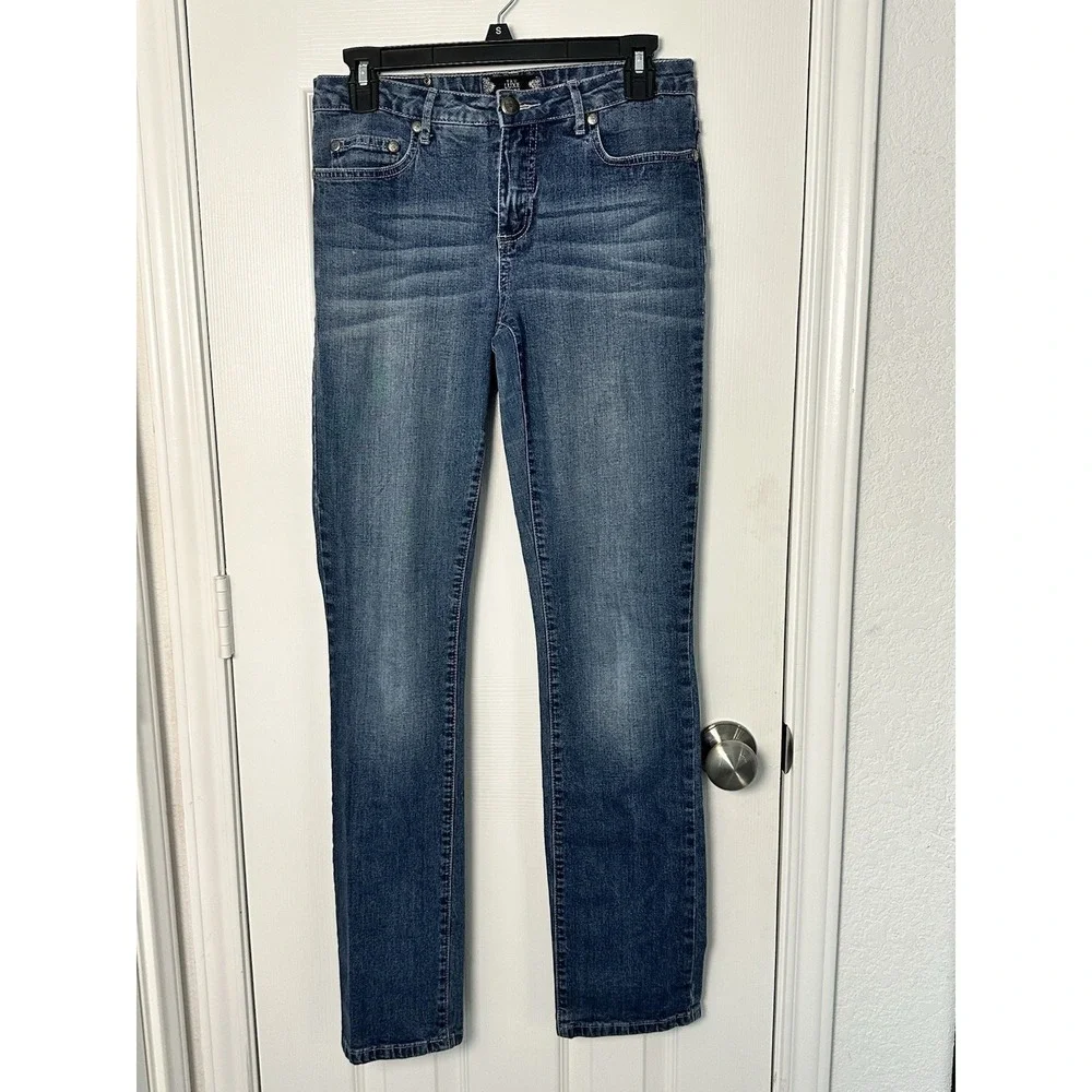 Tru Luxe Jeans Womens Denim Mid‎ Rise Stretch Embellished Pocket Blue Size 27/4